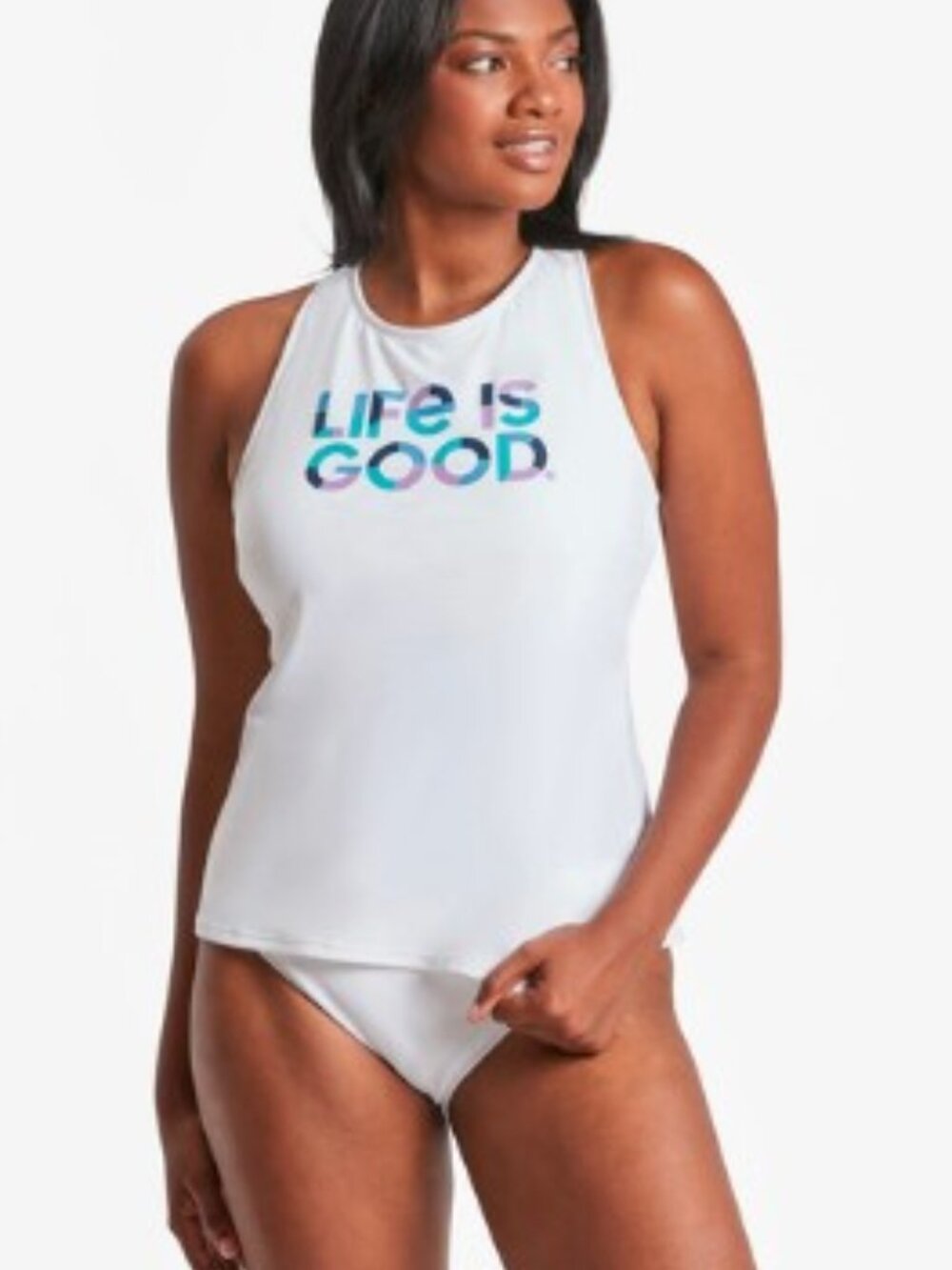 NWT 2 PC LIFE IS GOOD Women's High Neck Tankini Set White SMALL $76